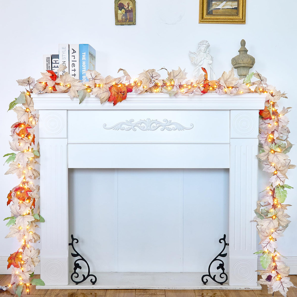 herfstdecoratie met 50 gloeilampjes in een natuurlijke slinger