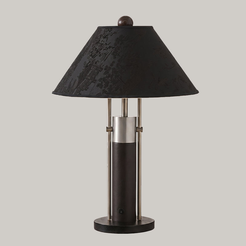 tafellamp hout en stof met empire lampenkap