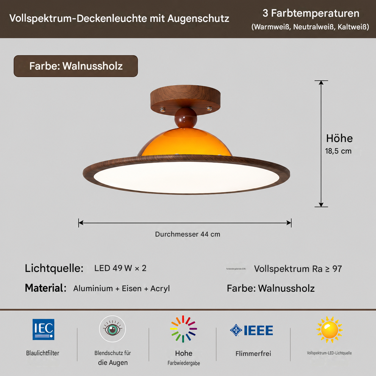 plafondlamp met geïntegreerde led en houten accent