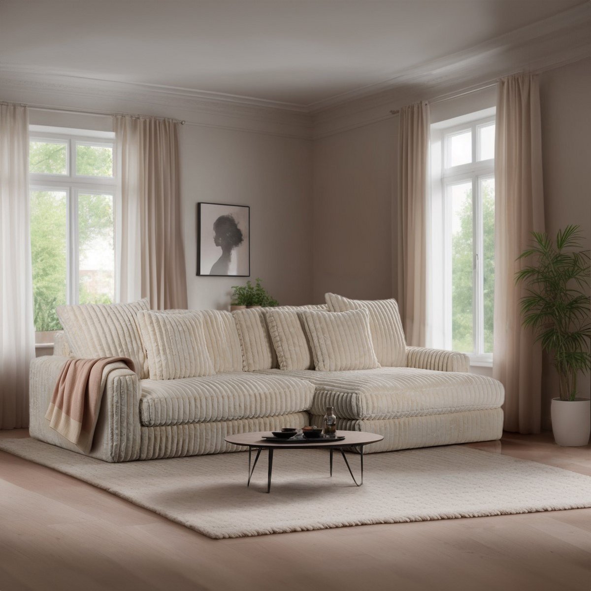 3-seater sofa cl l+r, fabric vito 23, d460 beige