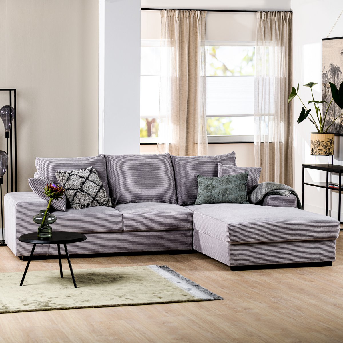 3 seater sofa cl right, fabric rib, rib311 grey