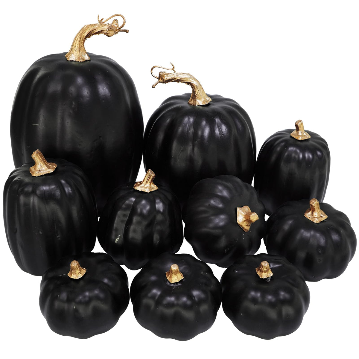 Set van 10 decoratieve zwarte kunstpompoenen voor herfst- en Halloweenversiering