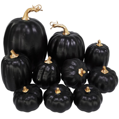 Set van 10 decoratieve zwarte kunstpompoenen voor herfst- en Halloweenversiering
