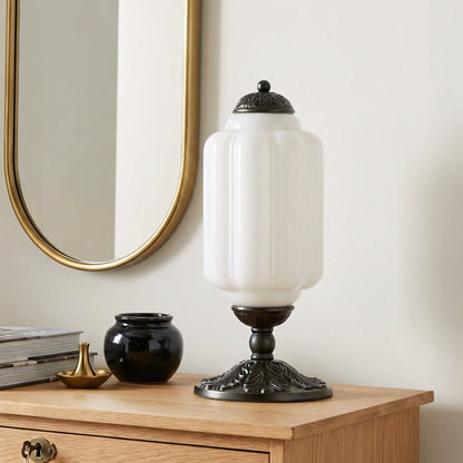 Lumi Eloise tafellamp in Frans retro-stijl, crèmekleurig glas met structuur