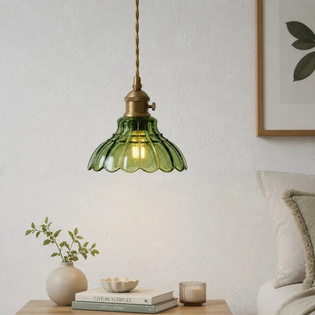 glazen hanglamp vintage bloemontwerp