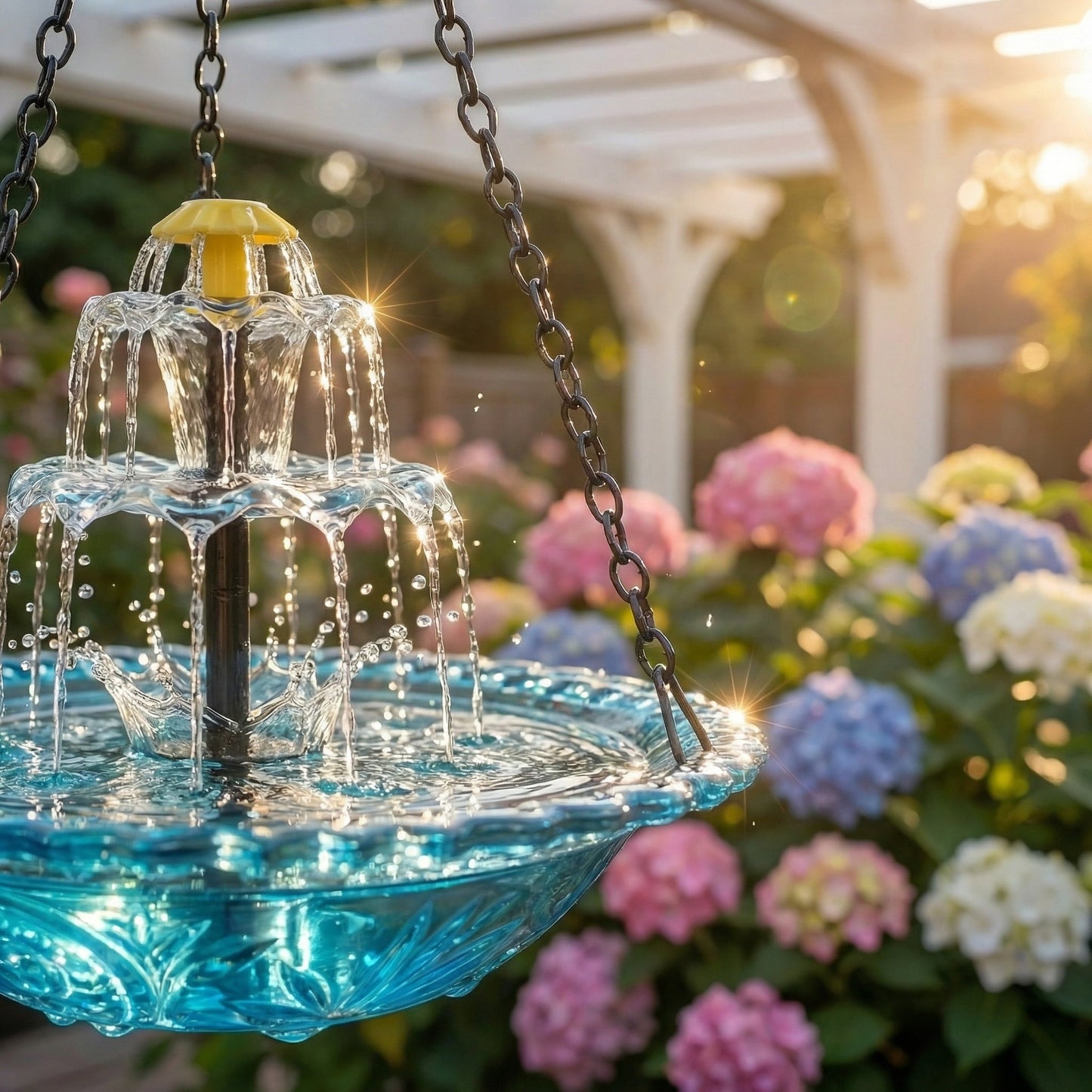 zonne-energie hangfontein met twee-traps waterval