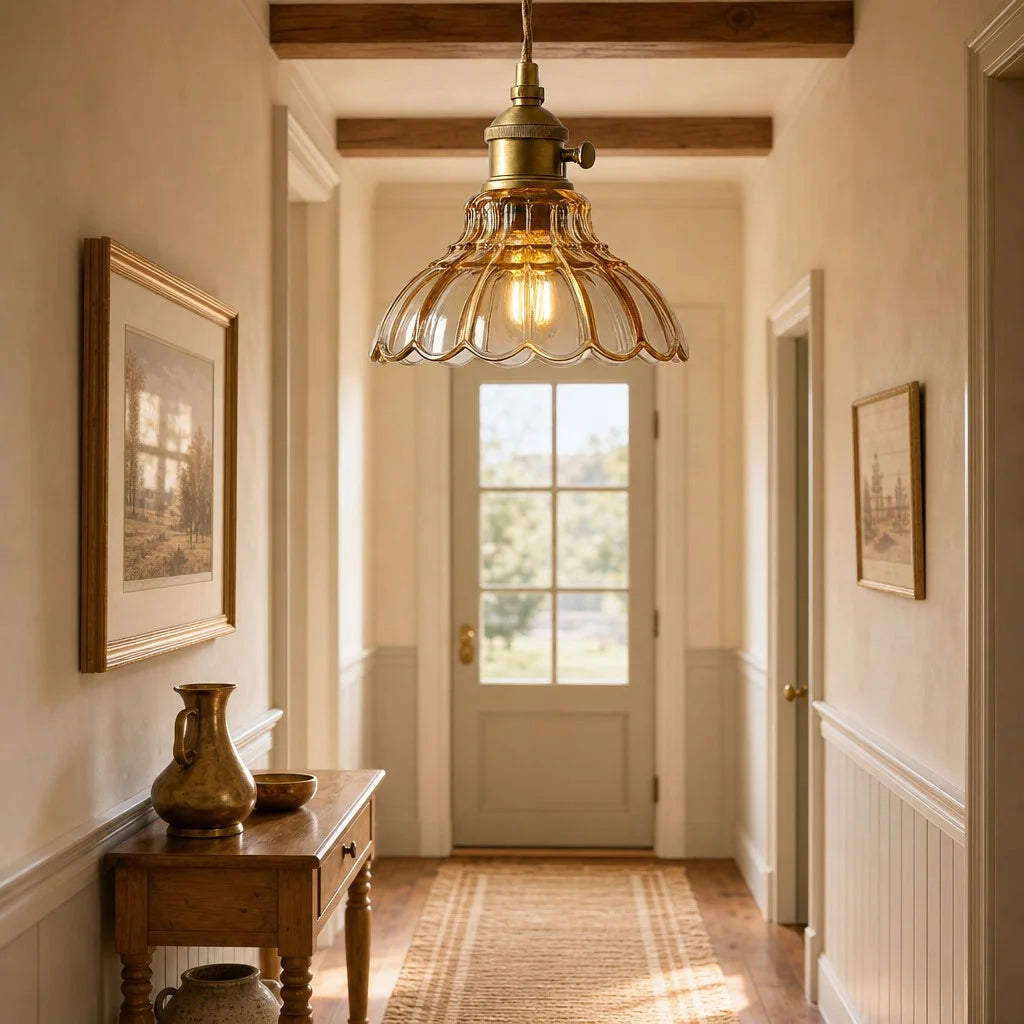 glazen hanglamp vintage bloemontwerp