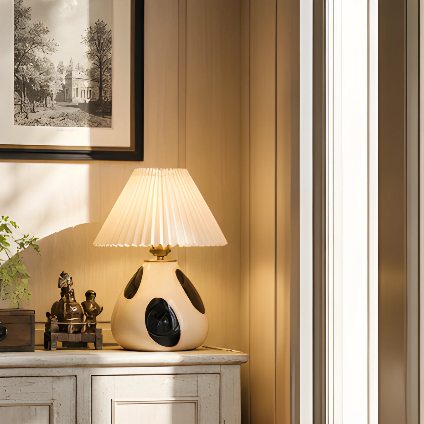 tafellamp mid-century plissé stoffen kap
