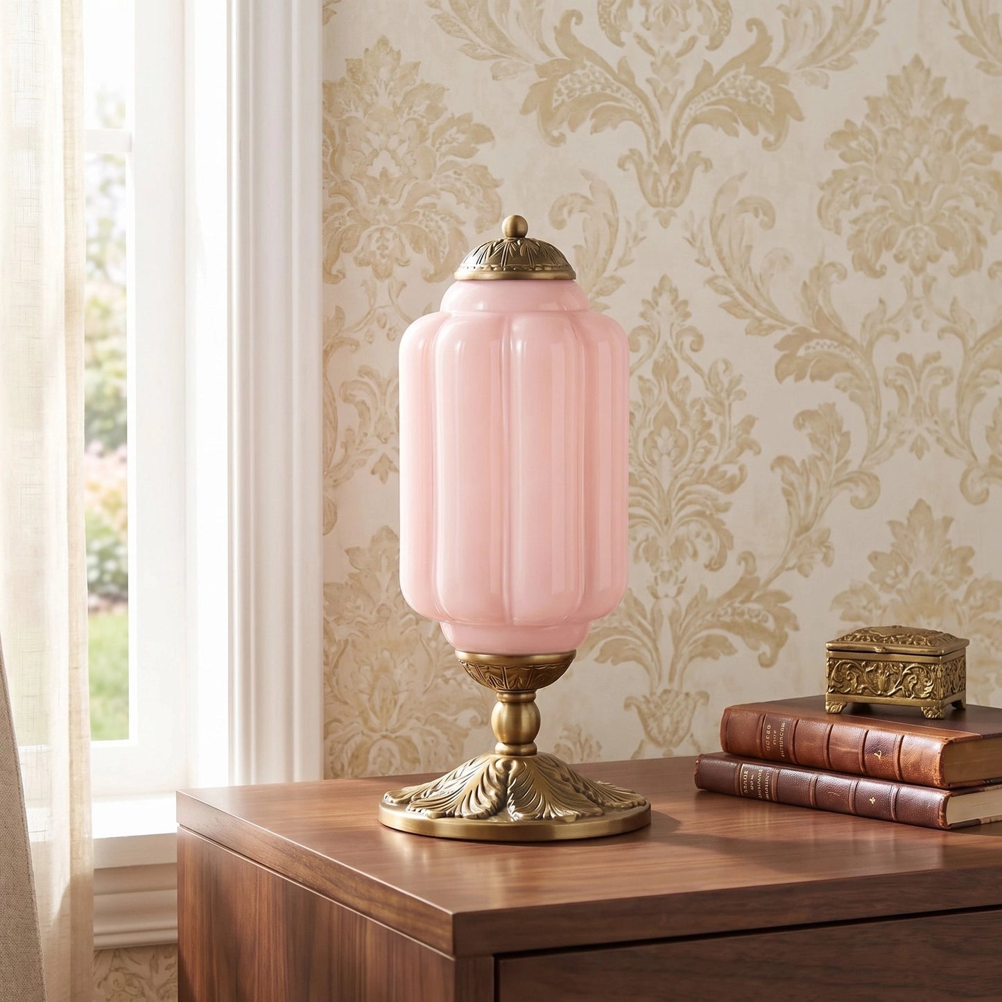 lumi eloise tafellamp in frans retro-stijl, crèmekleurig glas met structuur