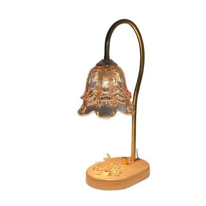 Glazen en houten kaarsenwarmer tafellamp met warme gloed
