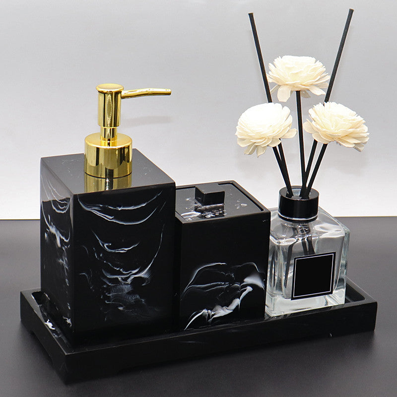 badkameraccessoireset imitatiemarmer zwart met gouden accenten