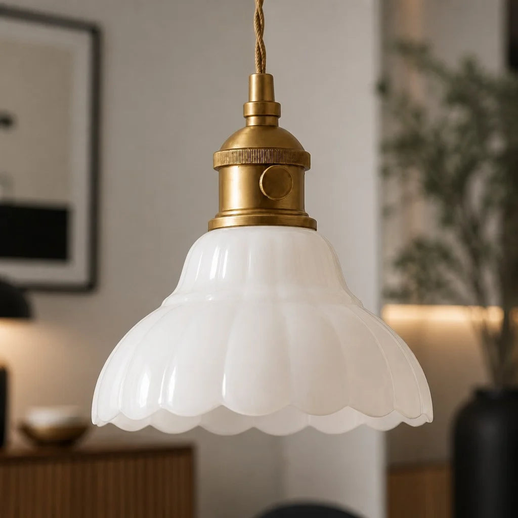 glazen hanglamp vintage bloemontwerp