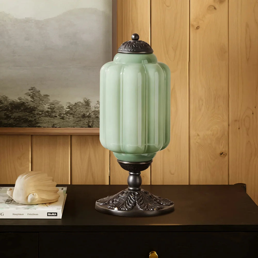 lumi eloise tafellamp in frans retro-stijl, crèmekleurig glas met structuur