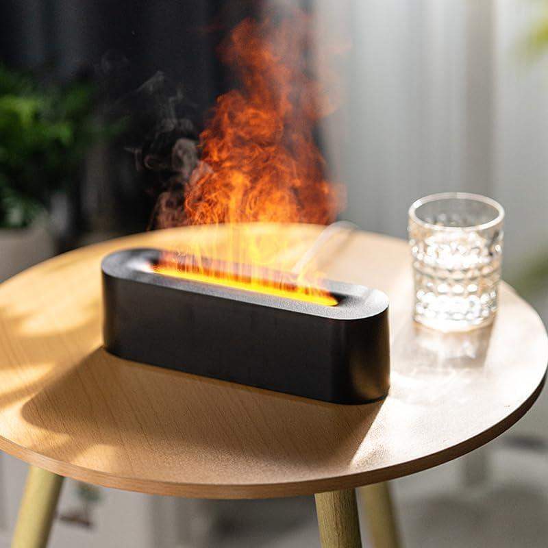 aroma diffuser met sfeervol vlameffect in een woonkamer
