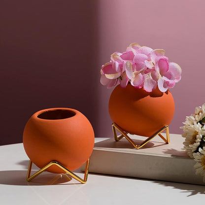 Keramische plantenpot met metalen standaard Nordic stijl 10,5 cm
