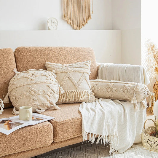 Gevoerde Kussenhoes Beige Boho Ontwerp