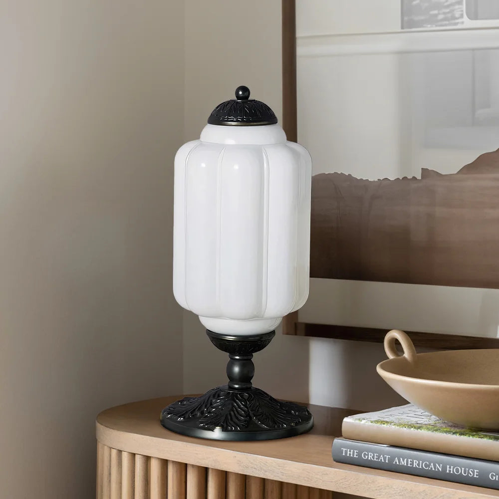 lumi eloise tafellamp in frans retro-stijl, crèmekleurig glas met structuur