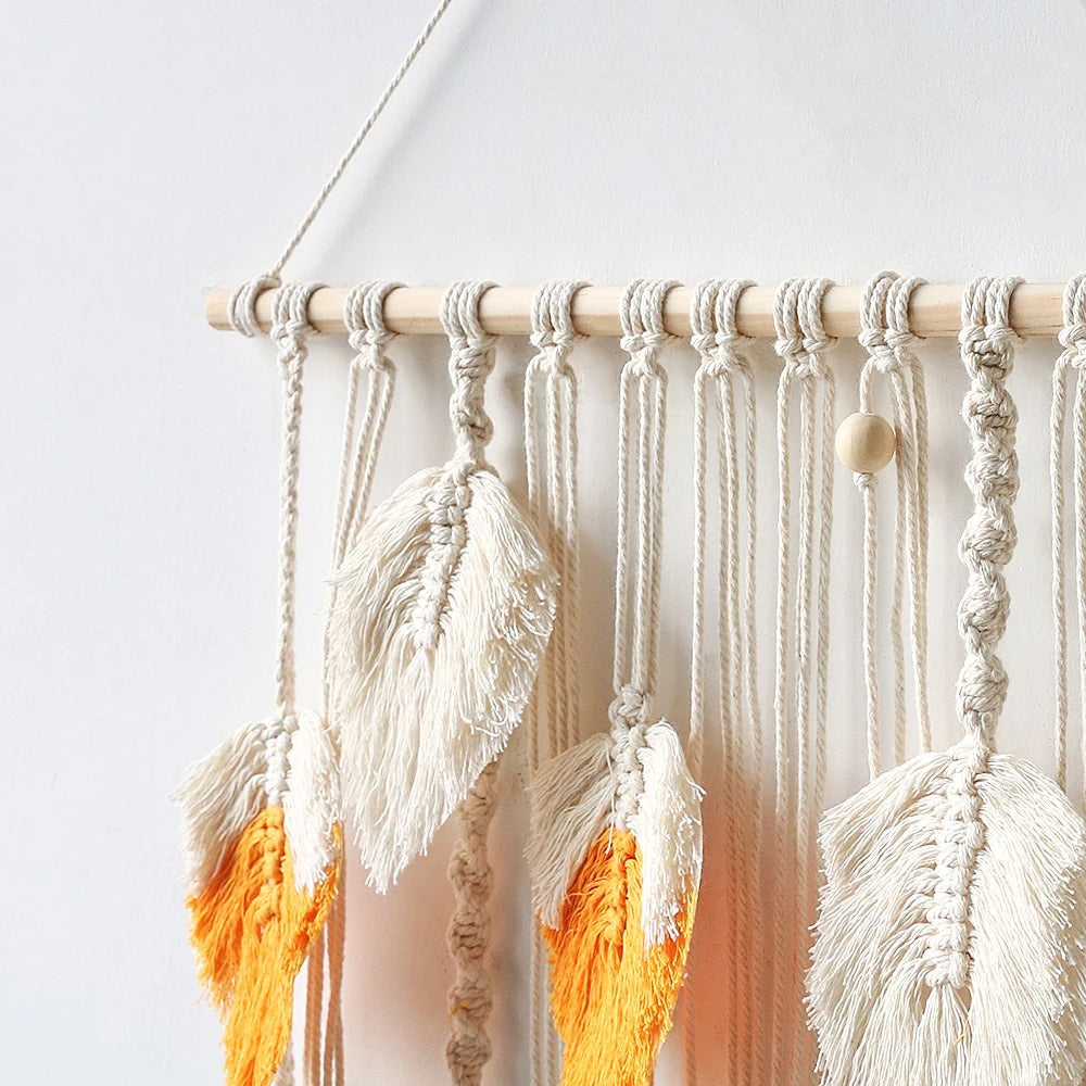 macramé wanddecoratie boho bladeren ontwerp