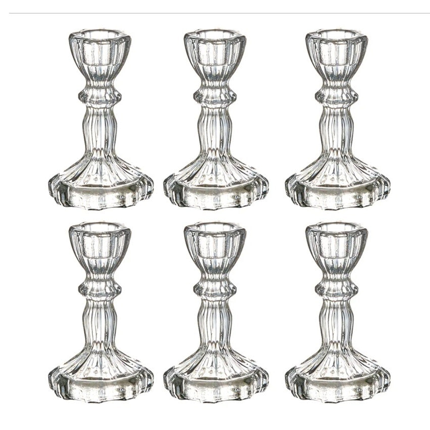 set van 6 kandelaren van kristalglas