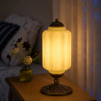 Lumi Eloise tafellamp in Frans retro-stijl, crèmekleurig glas met structuur