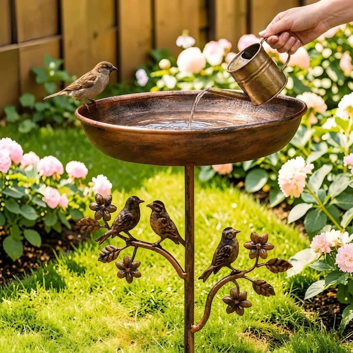 tuin vogelbad metalen spike vintage koper