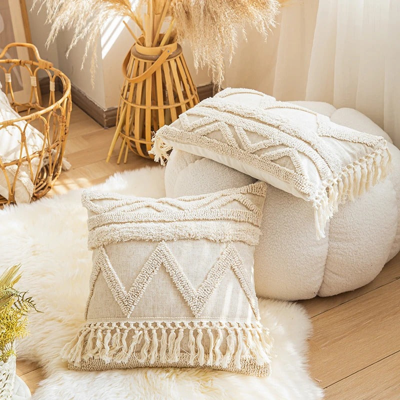 gevoerde kussenhoes beige boho ontwerp