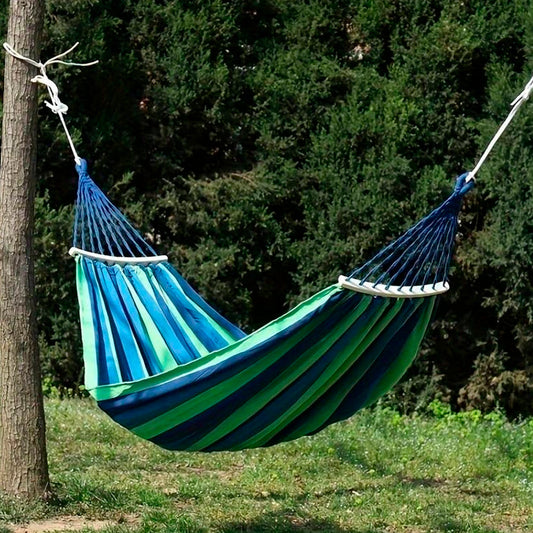 Katoenen Camping Hangmat Blauw Gestreept
