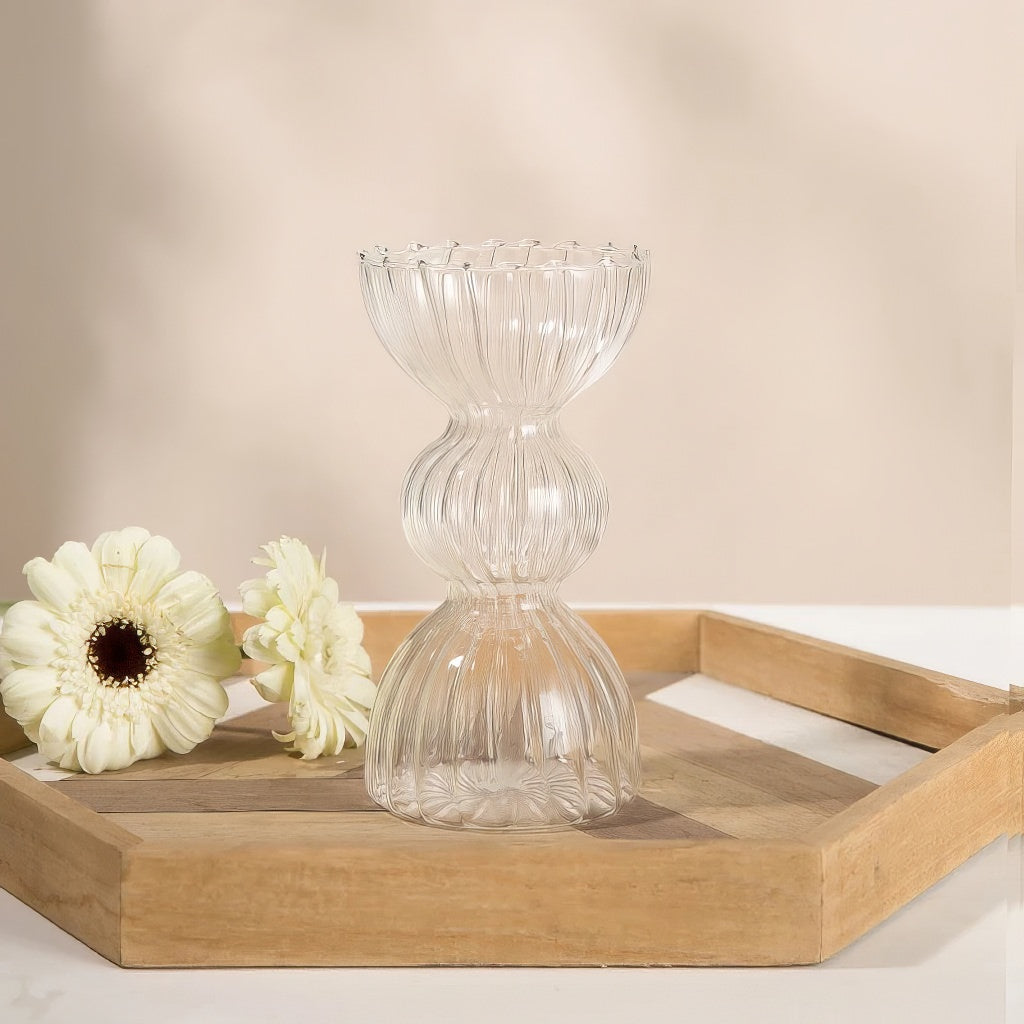 glazen vaas helder gestreept design herfst esthetiek