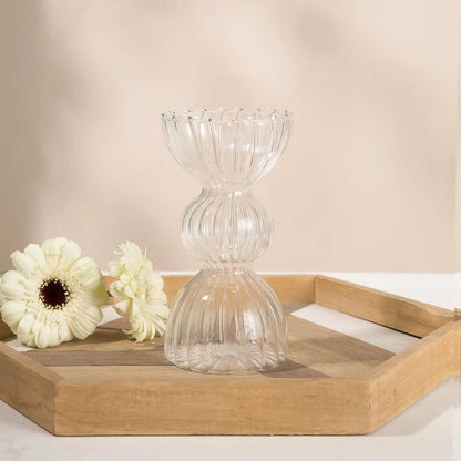 Glazen vaas helder gestreept design herfst esthetiek