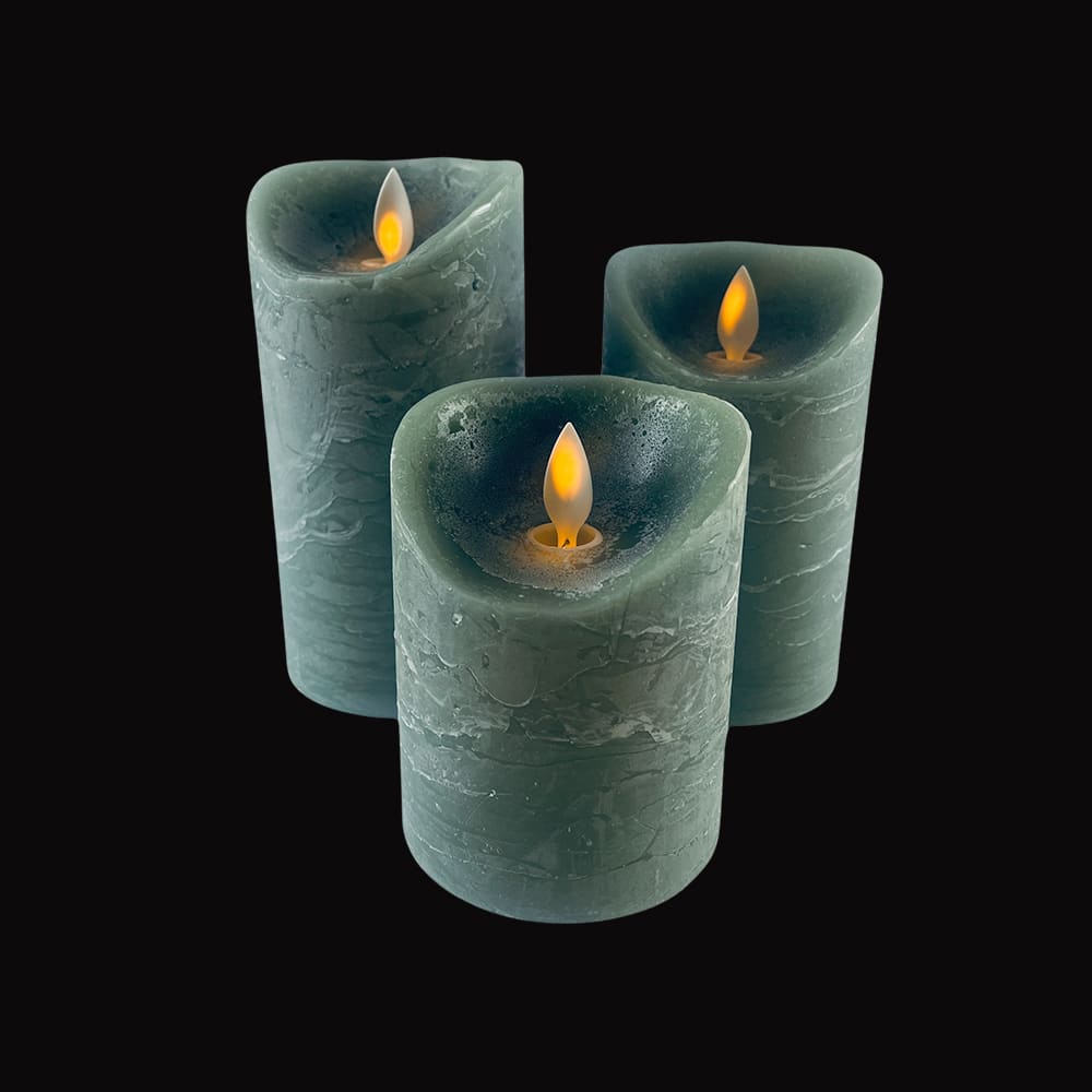 led zuilkaarsen rustiek 3-pack met 3d-vlam