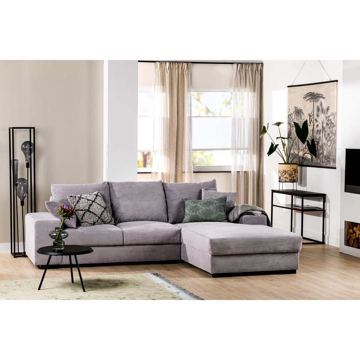 3 seater sofa cl right, fabric rib, rib311 grey