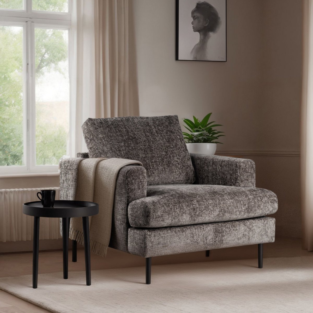 1 seater armchair, fabric haga 16, e230 anthracite