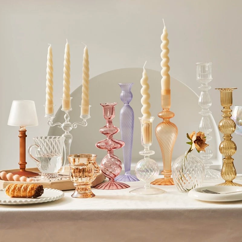 glazen kandelaar frans vintage ontwerp