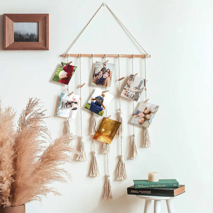Macramé wandhanger fotodisplayhouder