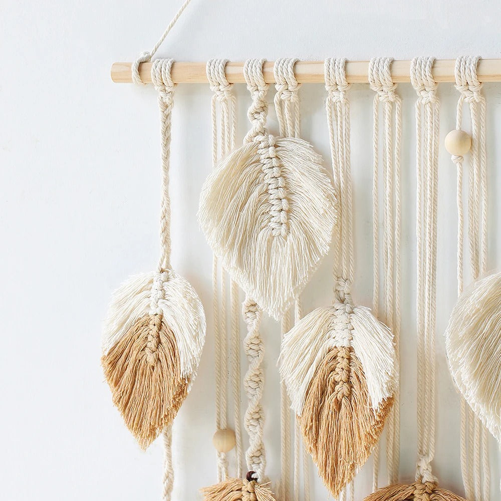 macramé wanddecoratie boho bladeren ontwerp