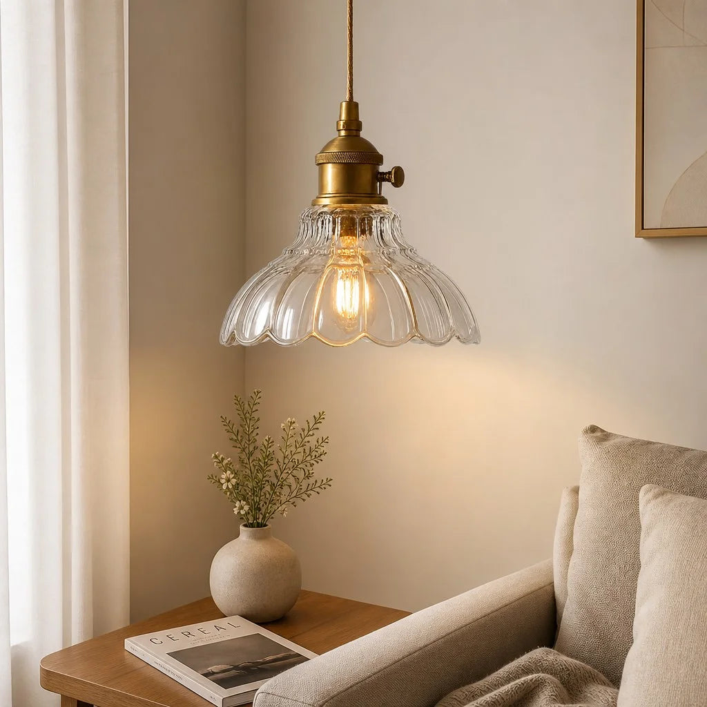 glazen hanglamp vintage bloemontwerp