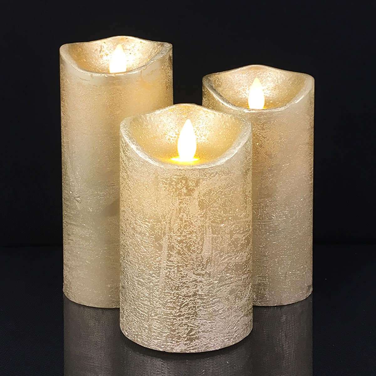 led zuilkaarsen rustiek 3-pack met 3d-vlam