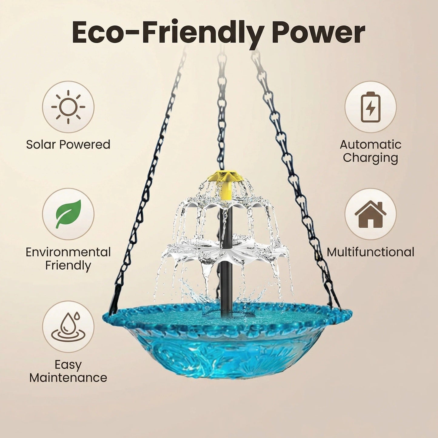 zonne-energie hangfontein met twee-traps waterval