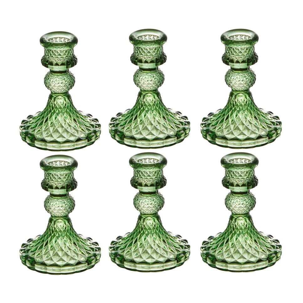 set van 6 kandelaren van kristalglas