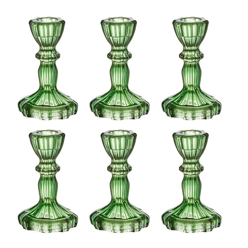 set van 6 kandelaren van kristalglas