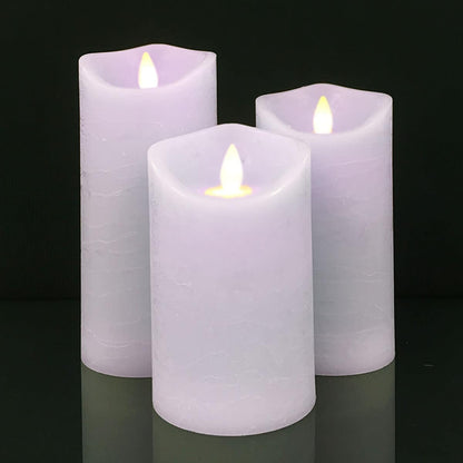 LED zuilkaarsen rustiek 3-pack met 3D-vlam