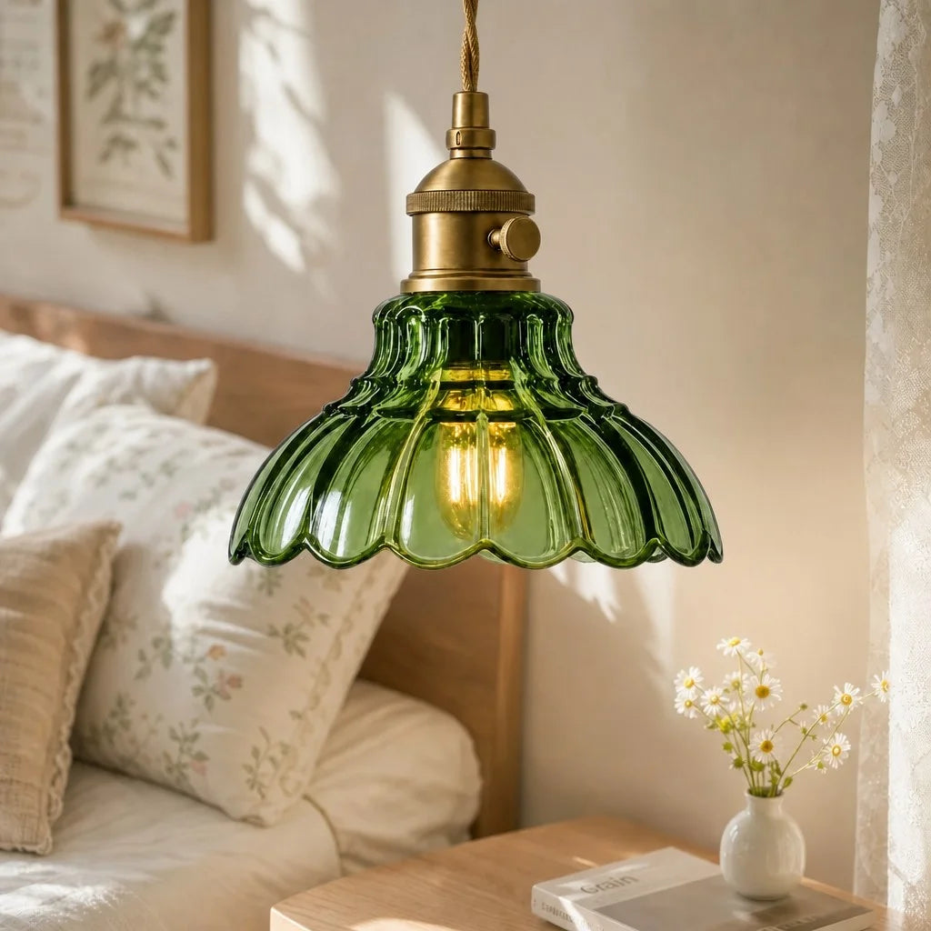 glazen hanglamp vintage bloemontwerp