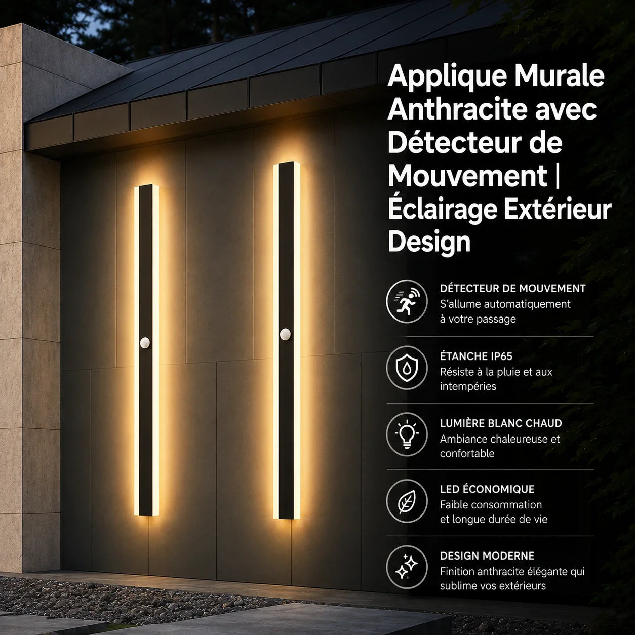 Antraciete wandlamp voor buitengebruik met sensor en compacte vorm