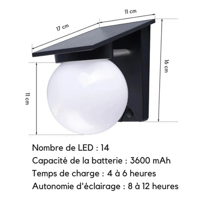 Detail van de solar wandlamp LED met strakke wandbevestiging