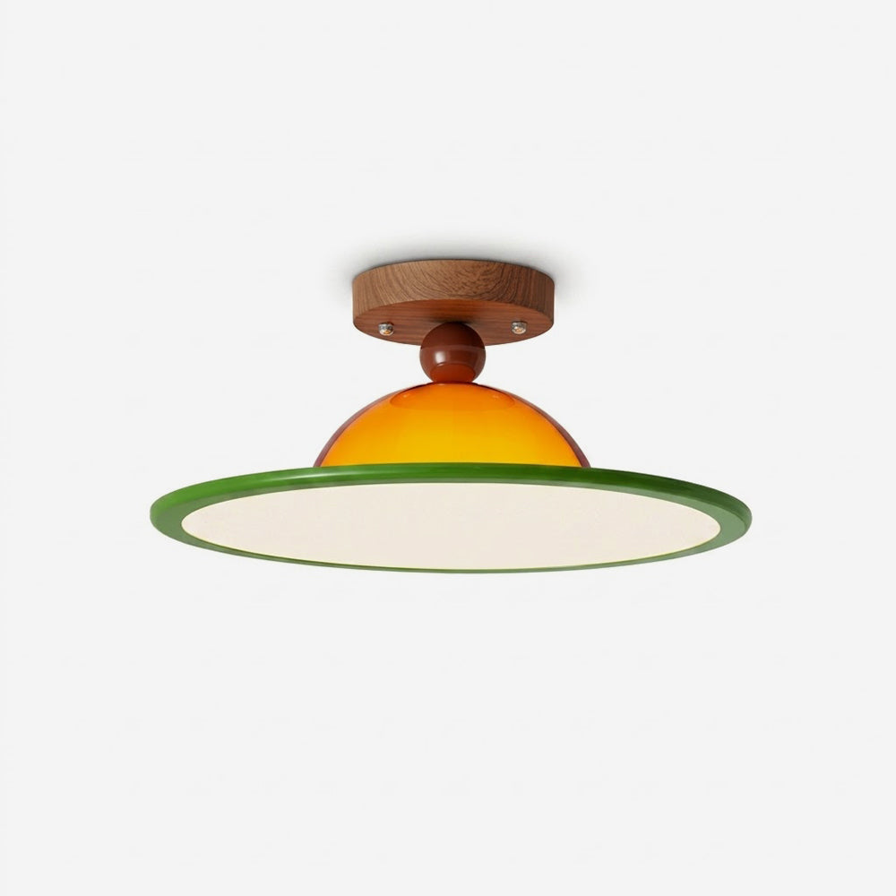 Plafondlamp met geïntegreerde led en houten accent in modern rond ontwerp