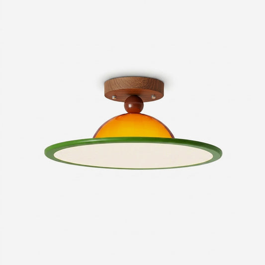 Plafondlamp met geïntegreerde led en houten accent in modern rond ontwerp