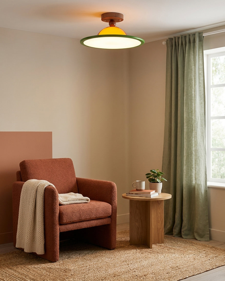 energiezuinige plafondlamp met geïntegreerde led en decoratief houten accent