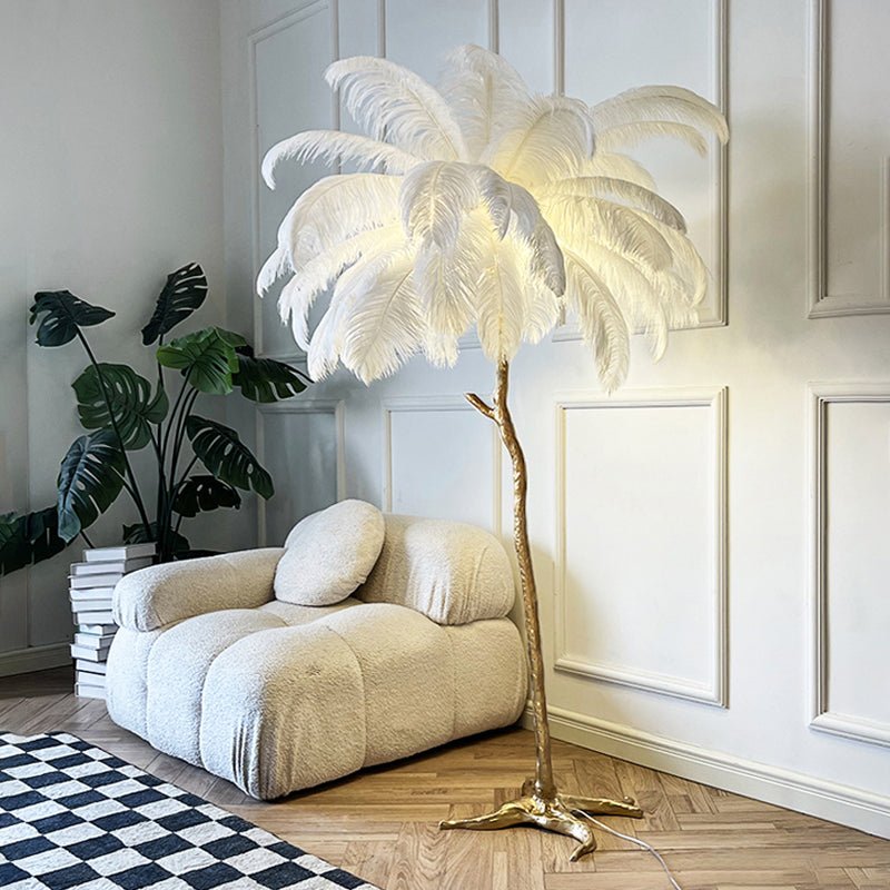 stijlvolle nordic struisvogel veren vloerlamp voor een luxe interieur