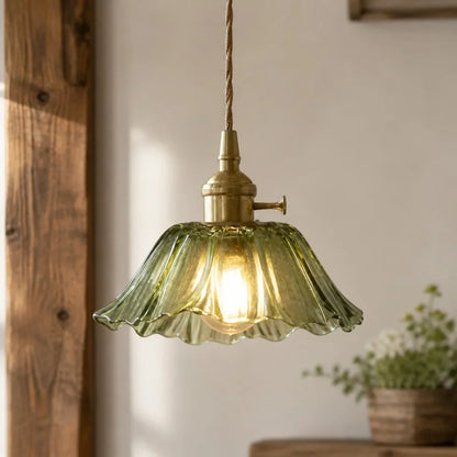 Vintage pendellamp van glas met bloemvormig ontwerp