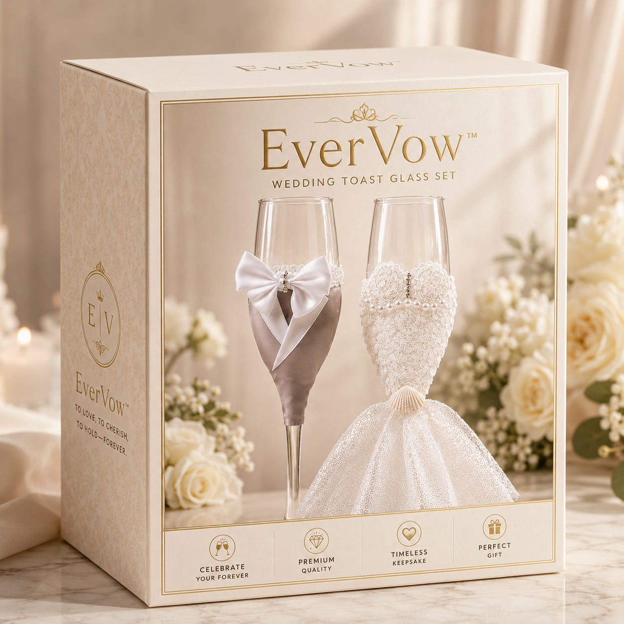 Champagneglas voor de bruidegom met stijlvolle details van glas